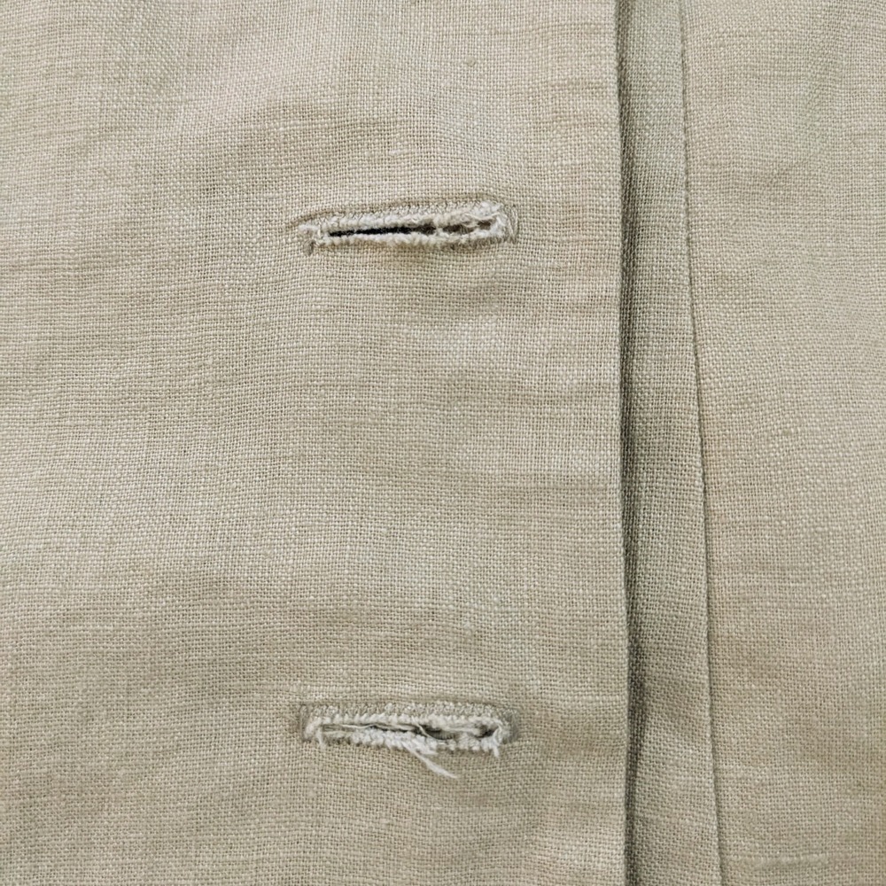 Vintage 90s Linen 2-Pc Pant Suit Set Sz 12 Khaki Wide Leg Shawl Collar Blazer - Picture 11 of 16